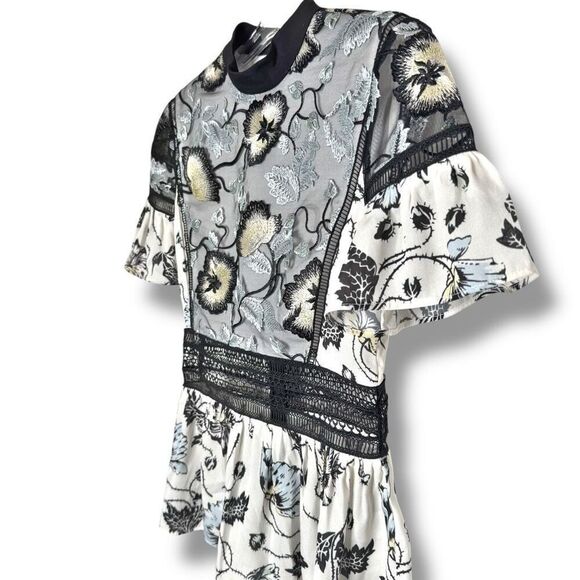 Self-Portrait Lucia Floral Embroidery Ruffle Lace Trim Cocktail Party Blouse 4 - Picture 5 of 11